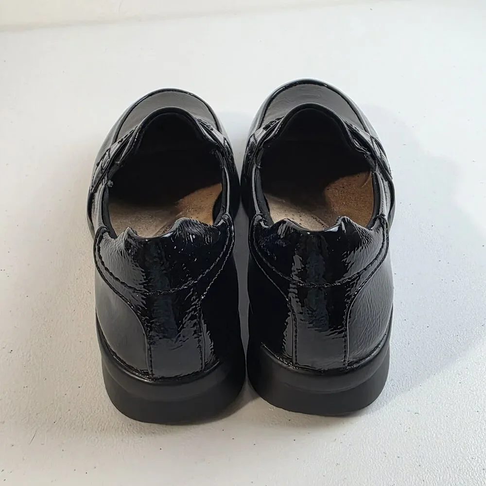 Clarks Originals Womens Ellowyn Penny Black Crinkle Pat Loafers Sz 6.5 M NEW NIB